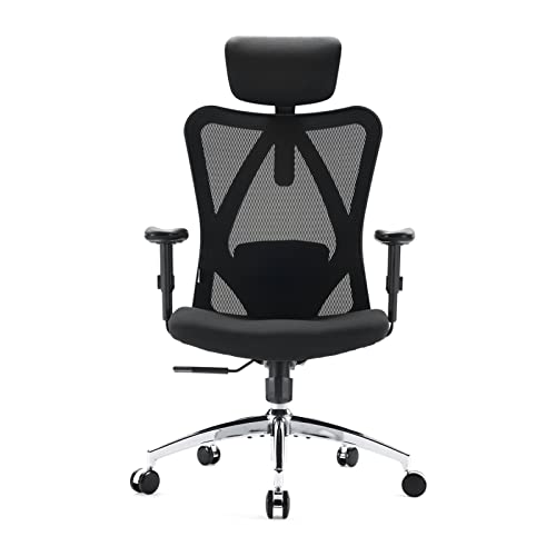 SIHOO Bürostuhl Ergonomischer Schreibtischstuhl, Drehstuhl hat Verstellbarer Lordosenstütze, Kopfstütze und Armlehne, Höhenverstellung und Wippfunktion, Rückenschonend, Bis 150kg/330LB Belastbar