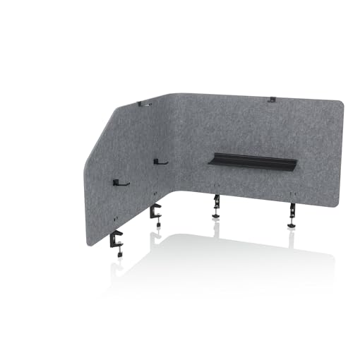 hjh OFFICE Akustik Tischtrennwand FLEXMIUT T TOP 50 x 160 cm Stoff Sichtschutz Schreibtisch, als Eck- oder Front-Trennwand nutzbar, Grau, 891015