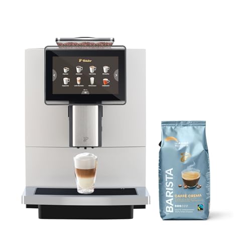 Tchibo Office Kaffeevollautomat INKLUSIVE 1kg Barista Caffè Crema GRATIS, Keramikmahlwerk, Farb-Touchdisplay, 1500 Watt, cremige Milchschaumfunktion, 2 L Wassertank, 30 Tassen am Tag, Weiß