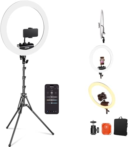 NEEWER Professionelles Ringlicht mit Ständer und Telefonhalter, 18" dünn, 45W 2900K-7000K TLCI98, Fernauslöser und App Steuerung, weichere Beleuchtung für Make up Live Stream TikTok, RP18B Pro Weiß