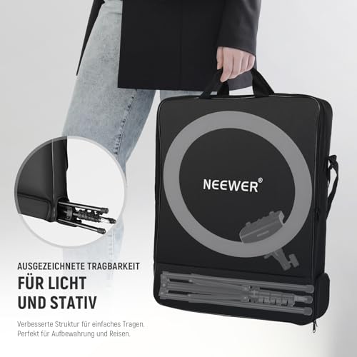 NEEWER Professionelles Ringlicht mit Ständer und Telefonhalter, 18" dünn, 45W 2900K-7000K TLCI98, Fernauslöser und App Steuerung, weichere Beleuchtung für Make up Live Stream TikTok, RP18B Pro Weiß
