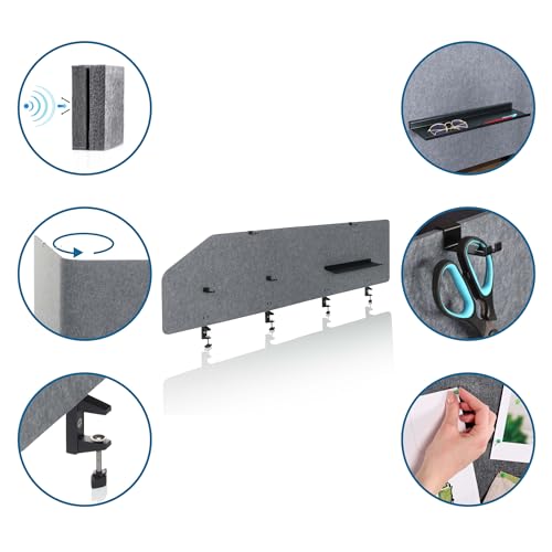 hjh OFFICE Akustik Tischtrennwand FLEXMIUT T TOP 50 x 160 cm Stoff Sichtschutz Schreibtisch, als Eck- oder Front-Trennwand nutzbar, Grau, 891015