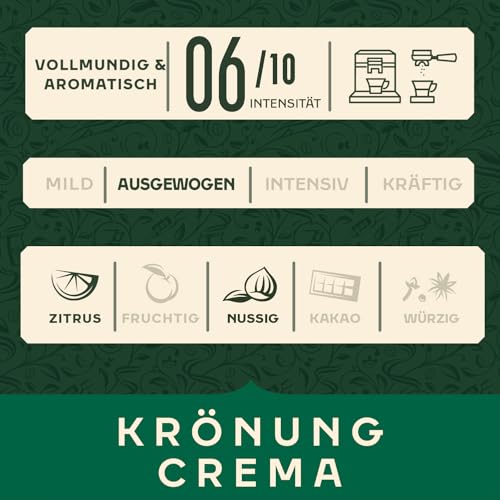 Jacobs Krönung Crema Kaffeebohnen 1kg – Aromatisch, Zitrusnote, Nussig, Arabica & Robusta Bohnen, Intensität 6/10, ideal für Café Crema