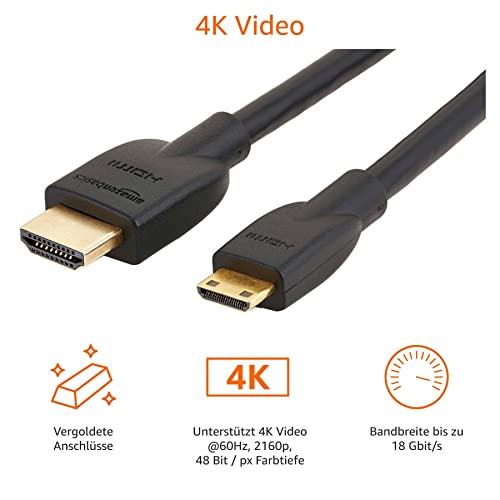 Amazon Basics - Hochgeschwindigkeitskabel Mini-HDMI (Quelle) auf HDMI, 1.8 m, schwarz