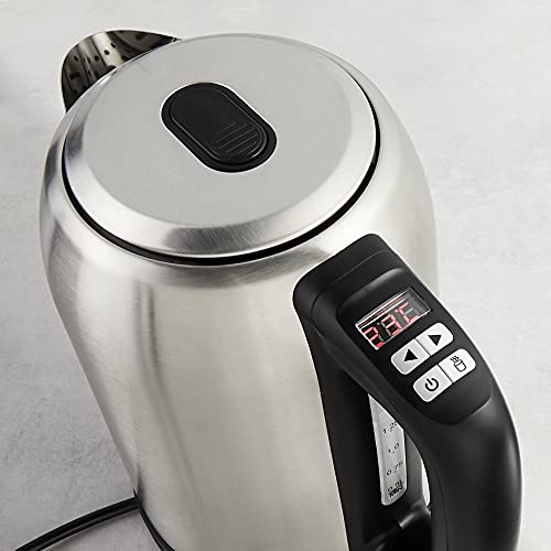 Amazon Basics Edelstahlwasserkocher mit Digitalanzeige, Strix-Controller, Warmhaltefunktion, Temperaturregelung, 1,7 l (EU-Stecker), Silber
