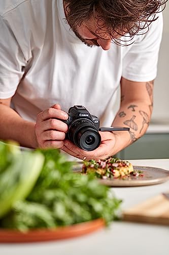 Canon EOS R50 Systemkamera + RF-S 18-45mm is STM Objektiv - Spiegellose Kamera (Digitalkamera mit Autofokus + Motiverkennung für Personen Augen Tiere Fahrzeuge, 4k Video, 15 Bilder pro Sek.) schwarz