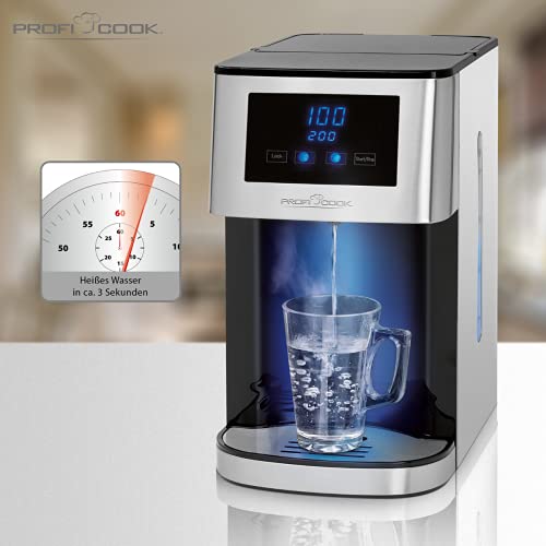 ProfiCook® Heißwasserspender | heißes Wasser in 3 Sekunden | Wasserkocher | kochendes Wasser auf Knopfdruck | Edelstahlgehäuse | LED-Display mit Sensor Touch-Bedienung | 2600 Watt | PC-HWS 1145