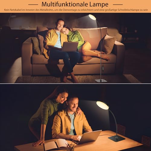 Mojimdo Stehlampe, [3 Farben & 10 Helligkeiten] Schlanke LED Leselampe Stehend, Dimmbar Einstellbare Flexible Stehleuchte für Kinderzimmer, Büro, Wohnzimmer, Ecke Nachttischlampe