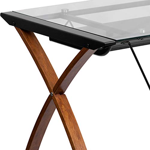 Flash Furniture Schreibtisch mit Glasplatte & Kirschholzgestell, 99×59×73 cm
