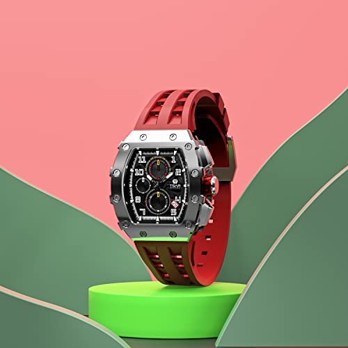 TSAR BOMBA Herrenuhr 50M Wasserdicht Japanisches Quarzwerk Uhren Herren Tonneau Edelstahlgehäuse Saphirglas mit Chronograph-Datumsfunktion Uhr Geschenke für Männer Fashion Luxury