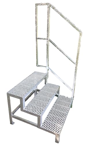 3 Stufen Stahltreppe mit Geländer Freistehend Außentreppe Breite 60 cm Höhe 60 cm verzinkt Premium Qualität