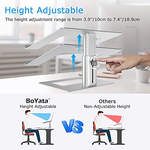 BoYata Laptopständer, Höhenverstellbarer Laptop Riser, Belüfteter Aluminium Notebookhalter für Schre