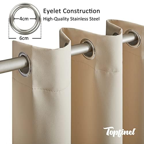 Topfinel Gardinen Blickdicht Vorhänge mit Ösen Verdunklungsvorhänge Kurz Vorhang Beige 2er Set 140x160cm Deko Wohnzimmer Kinderzimmer