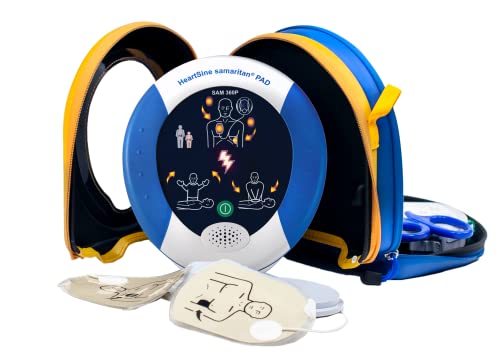 Erste Hilfe Defibrillator (AED) HeartSine SAM 360P, mit automatischer Schockauslösung für Laien und Profis, inkl. Acrylglaswandkasten mit Alarm