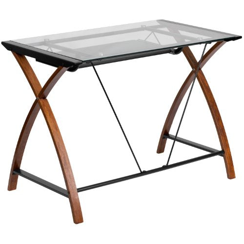 Flash Furniture Schreibtisch mit Glasplatte & Kirschholzgestell, 99×59×73 cm