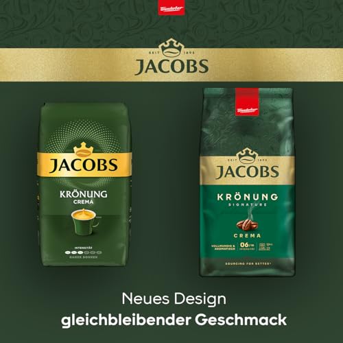 Jacobs Krönung Crema Kaffeebohnen 1kg – Aromatisch, Zitrusnote, Nussig, Arabica & Robusta Bohnen, Intensität 6/10, ideal für Café Crema