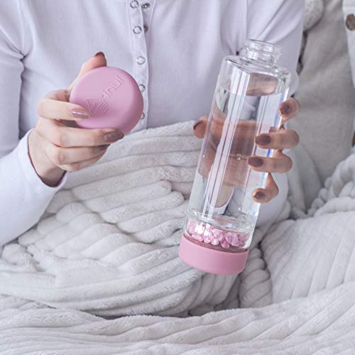 VitaJuwel inu! ROSE | Die Wasserflasche mit echtem Rosenquarz und Blume des Lebens