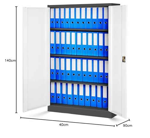Jan Nowak Aktenschrank C001K Metallschrank Büroschrank Werkzeugschrank 3 Fachböden Stahlblech Flügeltüren Pulverbeschichtung 140 cm x 90 cm x 40 cm (Anthrazit/Weiß)