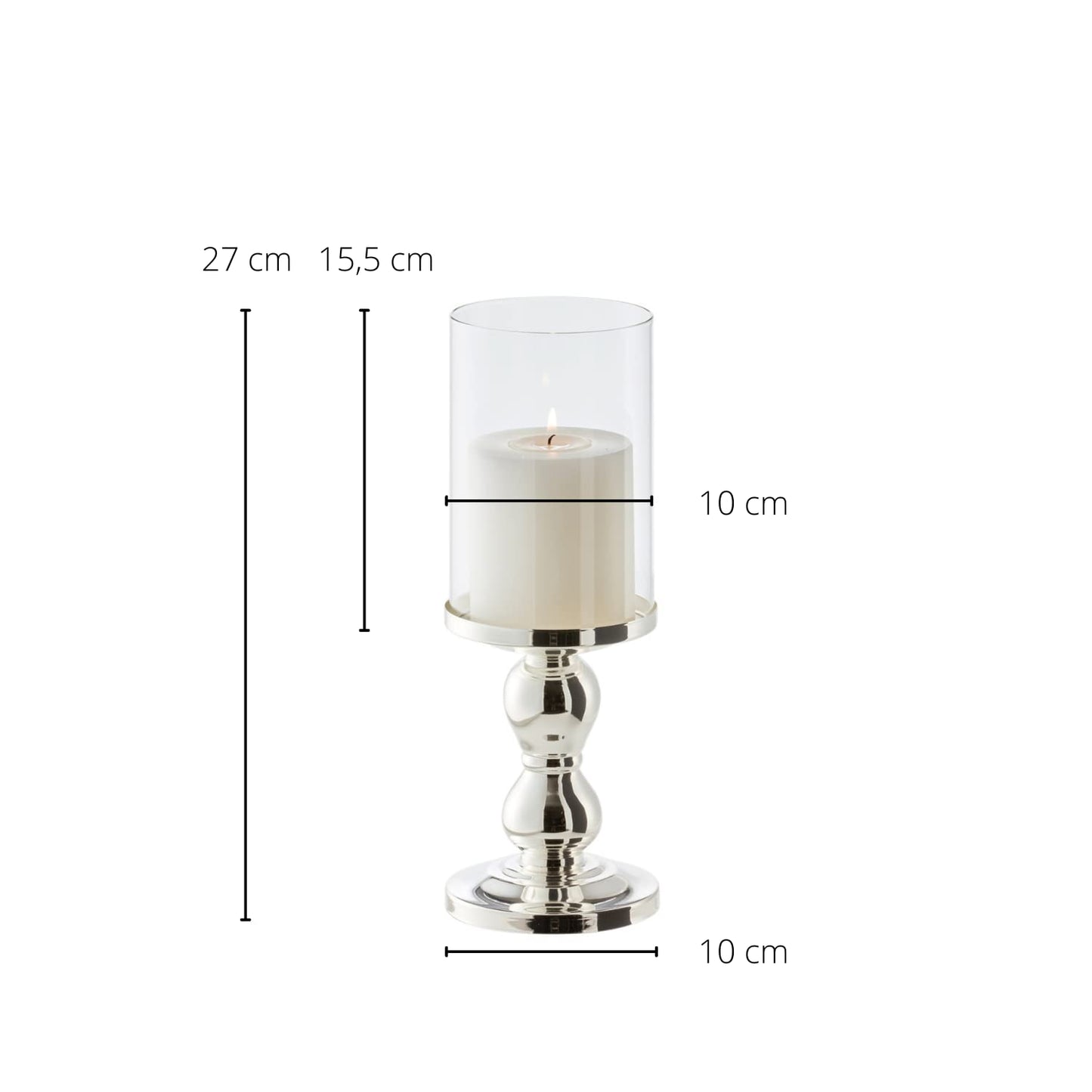 EDZARD Kerzenleuchter Windlicht Mascha, Höhe 28 cm, edel versilbert, anlaufgeschützt, für Stumpenkerzen bis ø 8 cm, inklusive Glasaufsatz, perfekt für Cornelius Kerzen