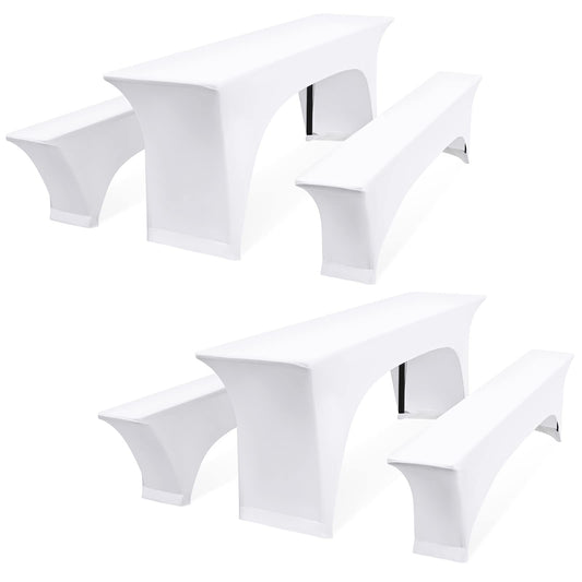 Zwei 6er-Set weiße Biertischhussen,Elastische Bierbankhusse und Tischdecken,Bierzeltgarnituren 220 x 50 x 70 cm, 50 cm Tischbreite, für Bankett Gartenmöbel Abdeckungen.
