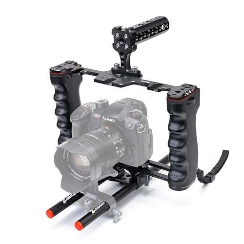 Zeadio Kamera-Video-Rig-Gehäuse, Filmmaking-Movie-Making-Kit mit oberem Griff und Arca-Typ-Basis & Stabführung, kompatibel mit Allen Kamera, Action-Kamera, DSLR etc.