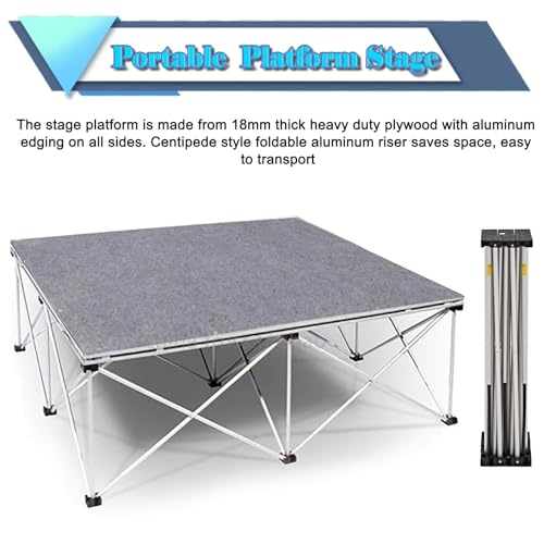 Tragbares Bühnenpodest tragbare Bühne Tragbares Bühnenpodest Für Veranstaltungsauftritte, 48 X 48 In Non-Slip Connectable Plattform Mit Hellgrauem Teppich, Einfache Montage Carry Drum Riser Plattform(