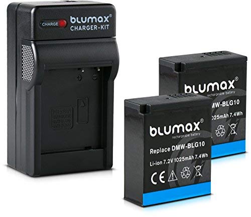 Blumax 2X Akku 1025mAh + Ladegerät Netzteil ersetzt Panasonic DMW-BLG10 e kompatibel mit Panasonic Lumix DC-TZ95D DC-GX9 TZ202 TZ91 DMC TZ101 TZ81 GF6 GX7 GX80 LX100 G110