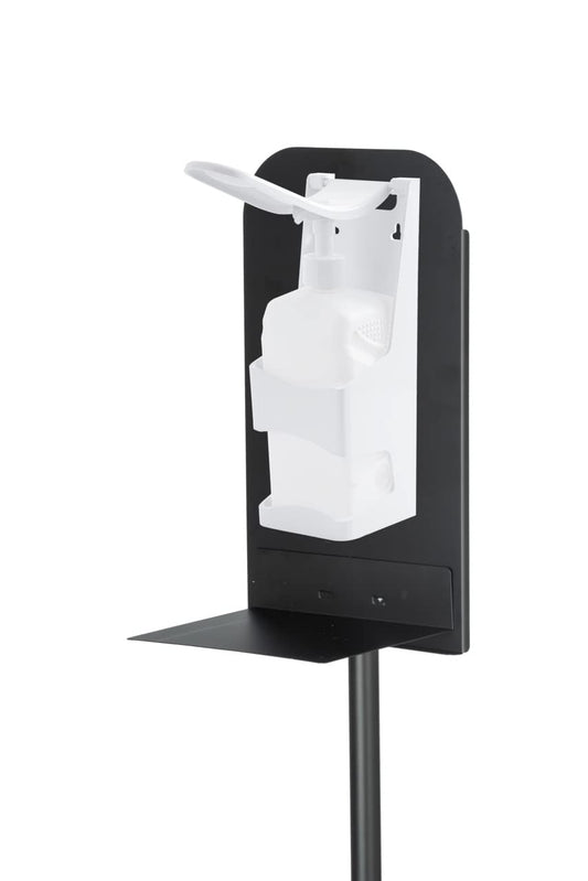 WENKO Desinfektions-Ständer, universelle Halterung mit Standfuß für Desinfektionsmittel-Spender zur Wandmontage, Desinfektionssäule aus rostfreiem Edelstahl schwarz lackiert, 40 x 150 x 27 cm