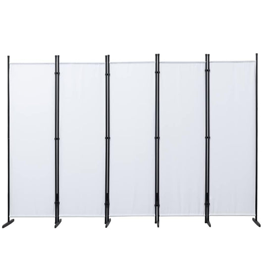 Mingone Raumteiler Trennwand Paravent 5-TLG. Sichtschutz Faltbar mit Metallrahmen Polyester-Mischgewebe für Wohnzimmer, Schlafzimmer, Küche, Büro, Balkon, Garten, Weiß, 250x176cm