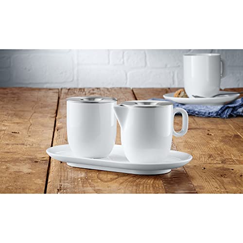 WMF Barista Zuckerdose 130 ml und Sahne-/ Milchkännchen Porzellan 170 ml mit Deckeln Set 3-teilig mit Untersetzer, Milchkanne, spülmaschinengeeignet