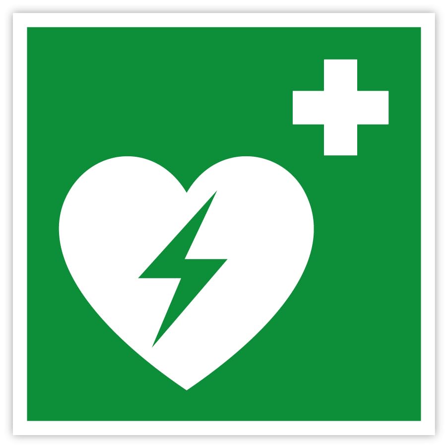 Aufkleber Rettungszeichen "(AED) Automatisierter Externer Defibrillator" Symbol Schild 5-40cm Folie selbstklebend nach ISO 7010 made by MBS-SIGNS in Germany, Größen Name: 10x10cm