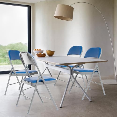 Generisch 4er-Pack Klappstühle mit gepolsterten Sitzen, gepolsterter Klappstuhl mit Stahlrahmen für Veranstaltungen im Home Office, Klappstuhl aus Pu-Leder, blau
