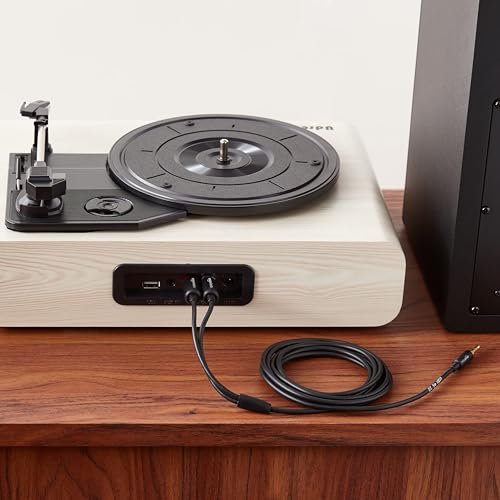 Amazon Basics 3,5 Aux auf 2 x RCA Adapter, Audiokabel für Verstärker, aktive Lautsprecher mit vergoldeten Steckern, 2.4 m, Schwarz