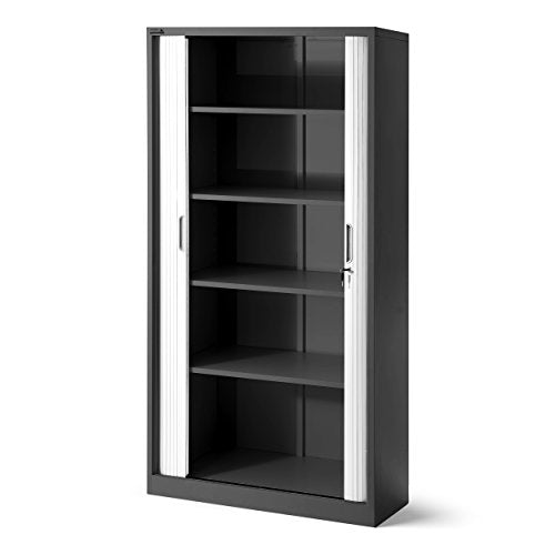 Jan Nowak Rollladenschrank Aktenschrank Büroschrank mit Rolltüren Metall Pulverbeschichtung 4 Einlegeböden 185 cm x 90 cm x 45 cm (Anthrazit-Weiß)