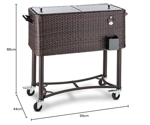Blumfeldt Springbreak - Servierwagen, Beistellwagen, Getränkewagen, Poly-Rattan Gehäuse, Volumen: 80 Liter, Kühlbox, doppelseitiger Klappdeckel, braun