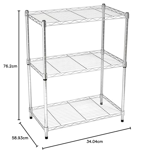 Amazon Basics Schmaler Aufbewahrungsschrank mit 3 Regalböden, höhenverstellbaren Einlegeböden und Nivellierfüßen, maximales Gewicht 340 kg, Chrom, 34 cm T x 58.9 cm B x 76.2 cm H