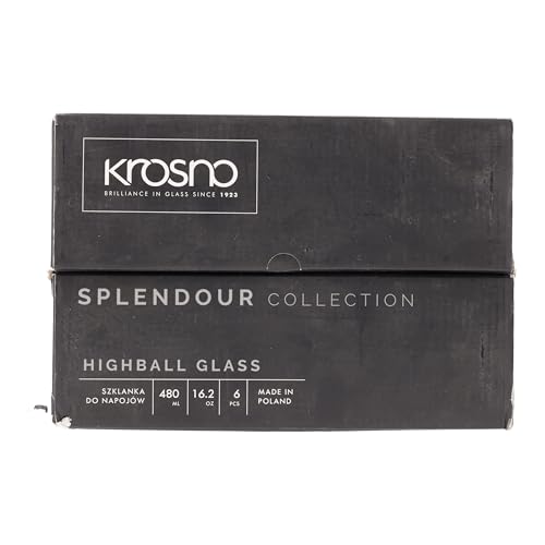 Krosno Wassergläser Longdrinkgläser Trinkgläser | Set von 6 | 480 ML | Splendour Kollektion | Perfekt für zu Hause, Restaurants und Partys | Spülmaschinenfest