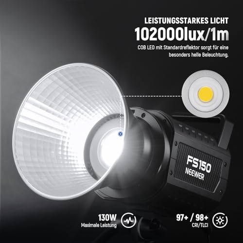 NEEWER COB LED Videoleuchte, 2,4G/APP Steuerung, 5600K Tageslicht, Dauerlicht mit Bowens Halterung, 