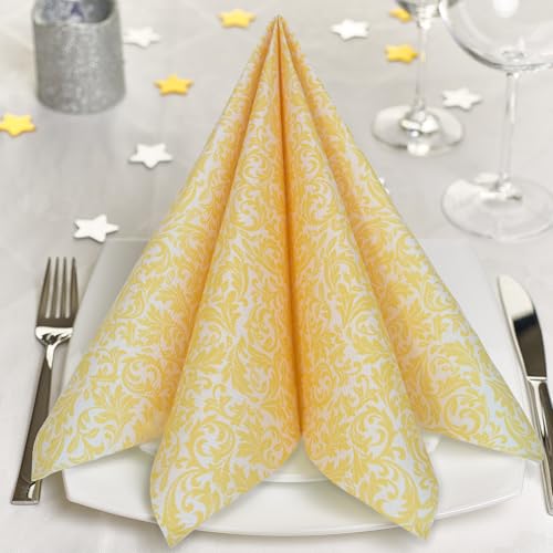 GRUBly® Servietten GELB, Stoffähnlich [50 Stück], Hochwertige gelbe Servietten, Tischdekoration für Hochzeit, Geburtstag, Feiern, Sommer, Frühling, Ostern, 40x40cm, AIRLAID QUALITÄT