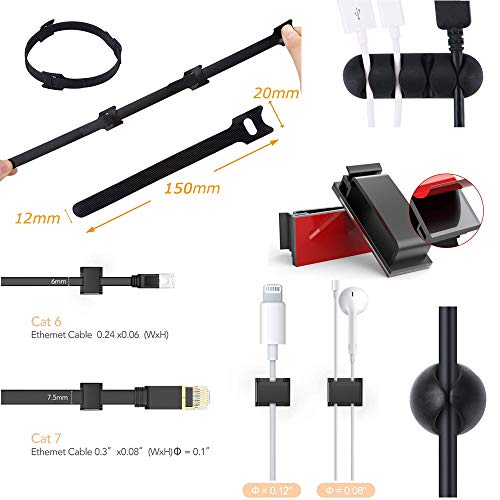 MiuCo Kabelmanagement Schreibtisch Kit mit 50Stk Kabelbinder Klettband+40Stk Kabelklemme/KabelClips+10Stk Kabelhalter Selbstklebende Kabelschellen, Kabel Management Organizer Kit für Schreibtisch