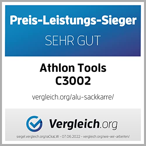 ATHLON TOOLS Schwerlast-Sackkarre klappbar 150 kg - Aluminium - Große Räder leichtgängig mit Soft-Laufflächen und Kugellager, 2 Expanderseile - Modell 2024