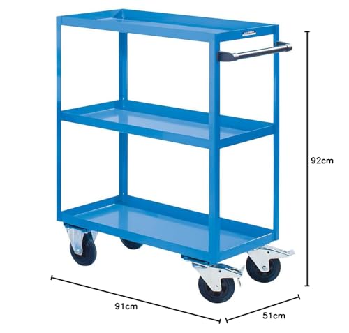 eurokraft pro Montagehilfswagen, 3 Etagen, Tragfähigkeit 350 kg, Gesamthöhe 915 mm, Lichtblau RAL 5012