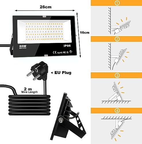 iLC RGB LED Strahler 80W, RGBW-Farbwechsel Flutlicht entspricht 800 W, 16 million Farben Gruppierung Timer, 2700K Warmweiß, Wasserschutzart IP66 Außen Innen (2er-Pack)