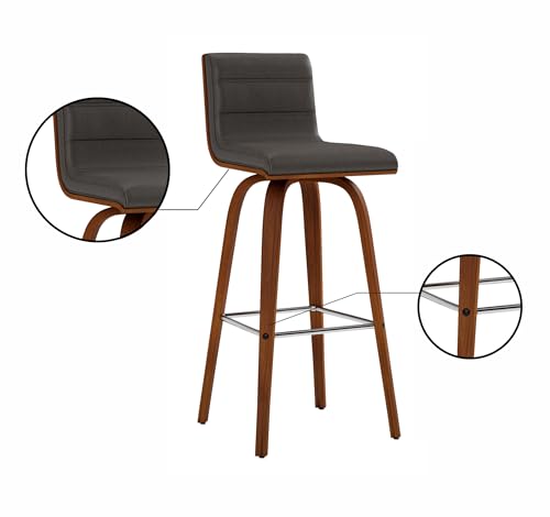 Armen Living lcvibagrwa30 Vienna 76,2 cm Bar Höhe Barhocker in GRAU Kunstleder und Walnuss Holz-Finish