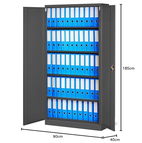 Metall Aktenschrank Abschließbar mit 2 Türen - Metallschrank  185 x 90 x 40 cm - Metall Aktenschrank Abschließbar mit 2 Türen
