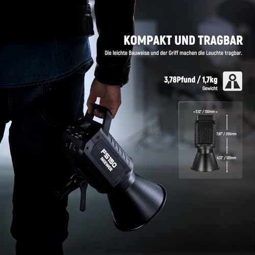 NEEWER COB LED Videoleuchte, 2,4G/APP Steuerung, 5600K Tageslicht, Dauerlicht mit Bowens Halterung, 