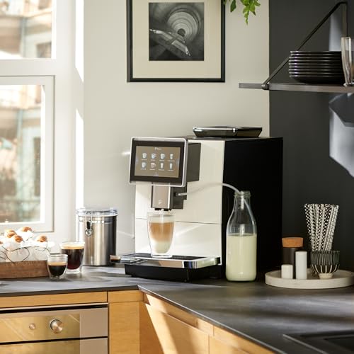 Tchibo Office Kaffeevollautomat INKLUSIVE 1kg Barista Caffè Crema GRATIS, Keramikmahlwerk, Farb-Touchdisplay, 1500 Watt, cremige Milchschaumfunktion, 2 L Wassertank, 30 Tassen am Tag, Weiß