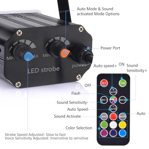 Mini Stroboskop Licht, 48 LED Disco Licht Partylicht Strobe Light mit Fernbedienung, Sound Aktiviert Flash Speed Control RBG Blitzlichter für DJ Bar Weihnachten Halloween Show Club Karaoke Zubehör