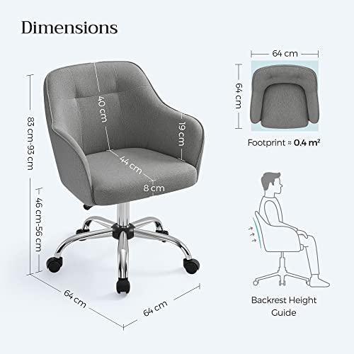 SONGMICS Homeoffice Stuhl, Drehstuhl, Schreibtischstuhl, höhenverstellbar, bis 110 kg belastbar, atmungsaktiver Stoff, für Arbeitszimmer, Schlafzimmer, grau OBG019G01