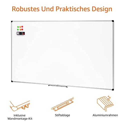 Amazon Basics Magnetisches Whiteboard mit Stiftablage und Aluminiumleisten, trocken abwischbar, 90 x 60 cm (B x H), Weiß